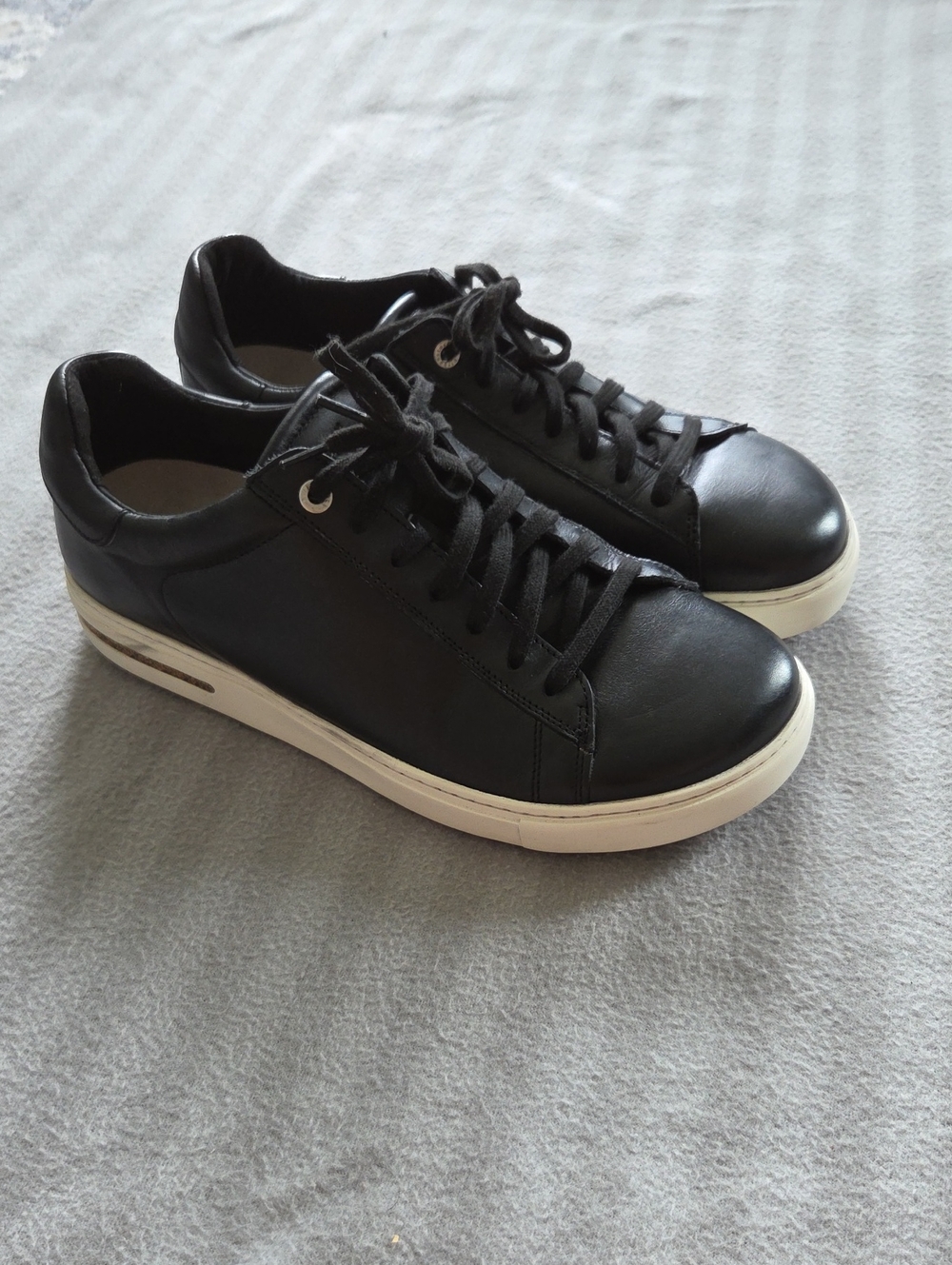 Birkenstock Black Leather Low-Top Sneakers with White Sole